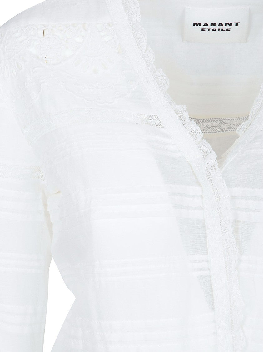 Isabel Marant Étoile Long White Dress With Crochet Lace Inserts And Asymmetrical Hem