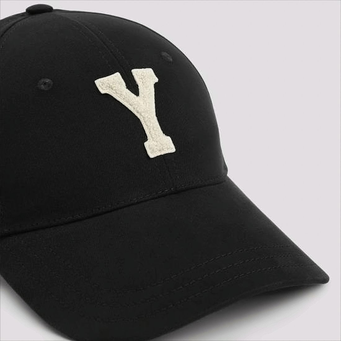 Saint Laurent Black Cotton Baseball Cap With Textured Letter 'Y'