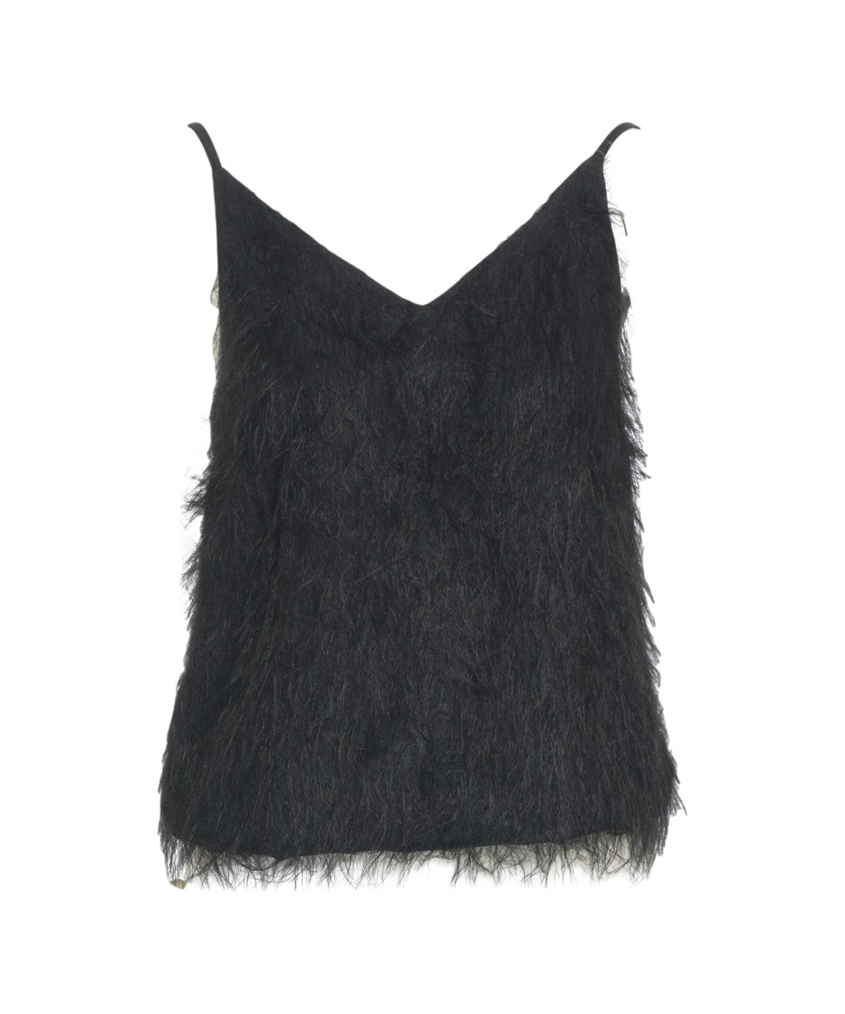 Ottod'ame V-Neck Top With Luxurious Fringe Accents