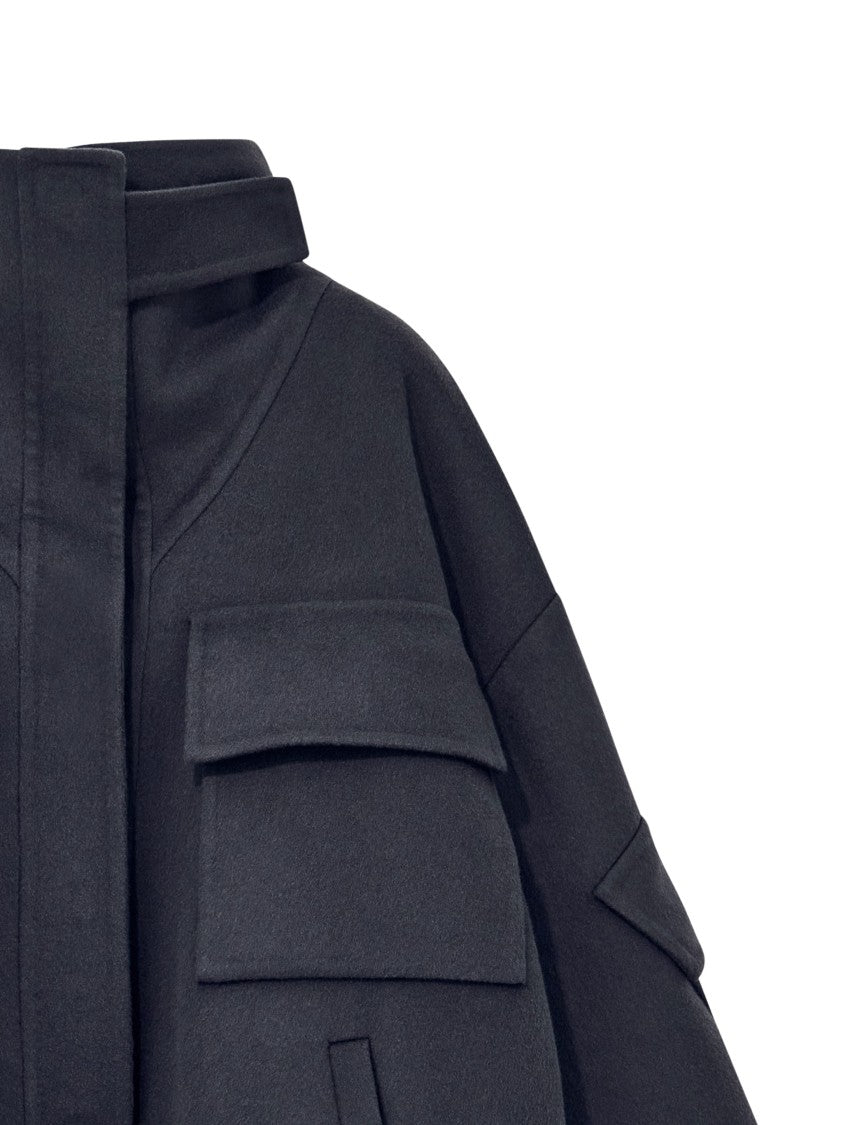 Giorgio Armani Boxy Cropped High-Collar Black Peacoat