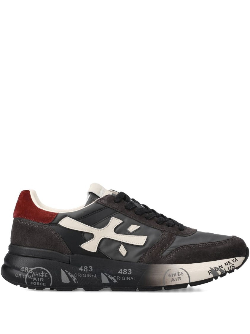 Premiata Black Leather Sneakers With Suede Accents