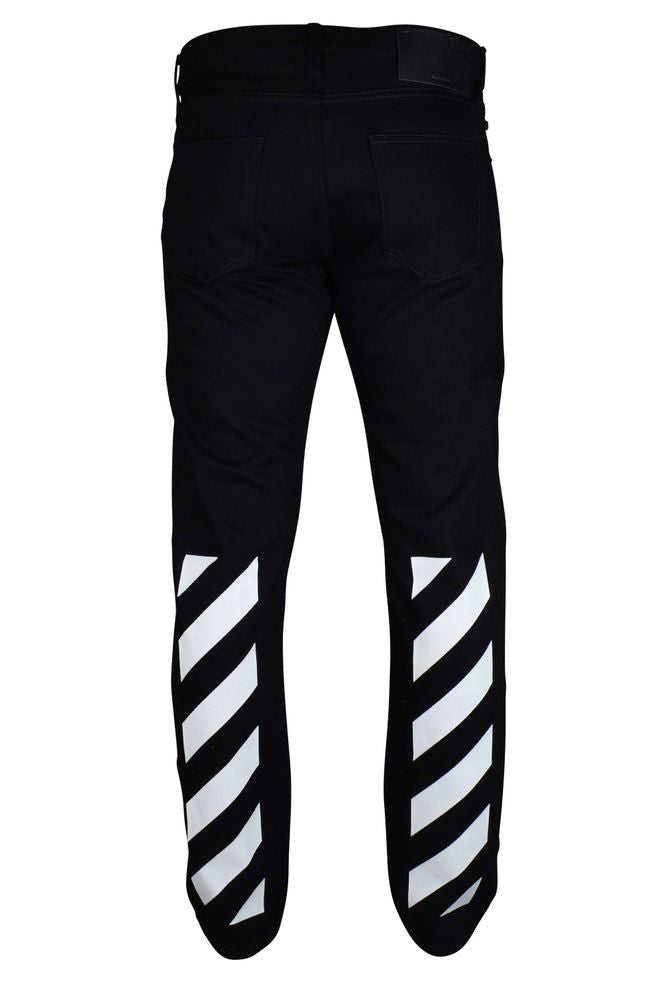 Off-White Straight-Cut Black Jeans With Diagonal Stripes