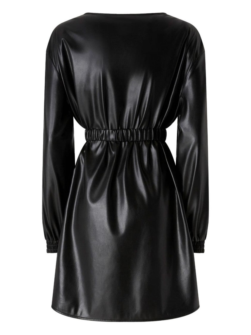 Pinko Long-Sleeved Black Minidress With Logo Buckle Belt