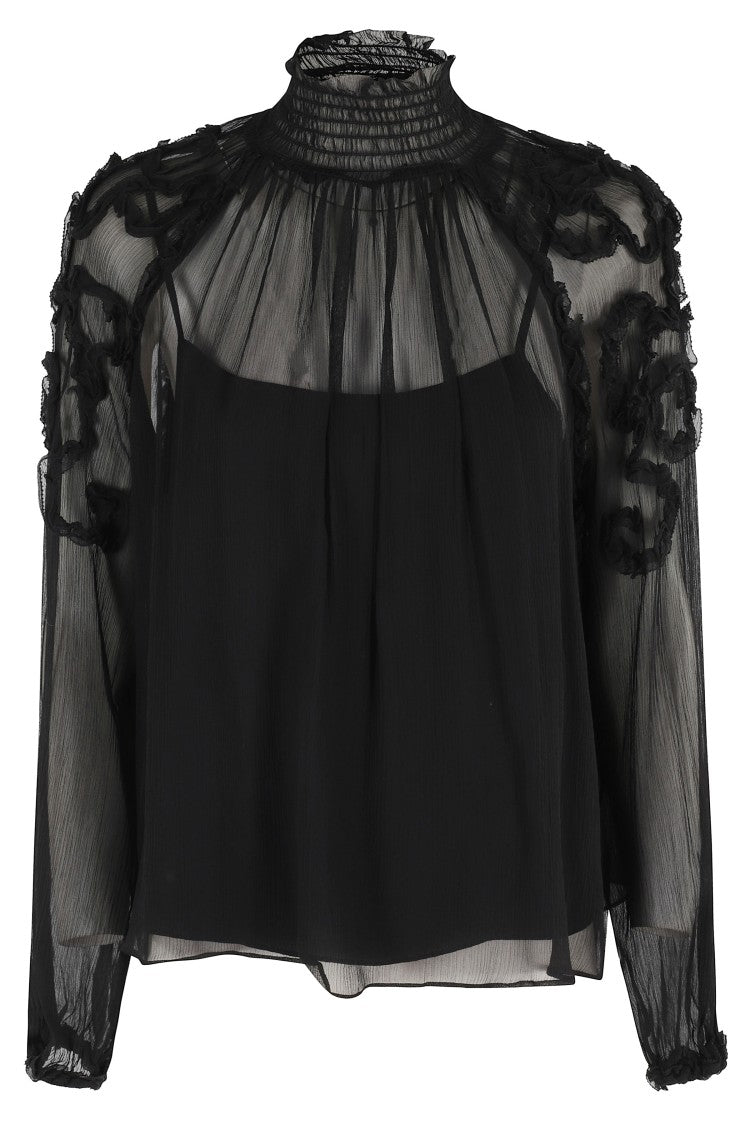 Ulla Johnson Magdalena Silk Smocked Long Sleeve Blouse