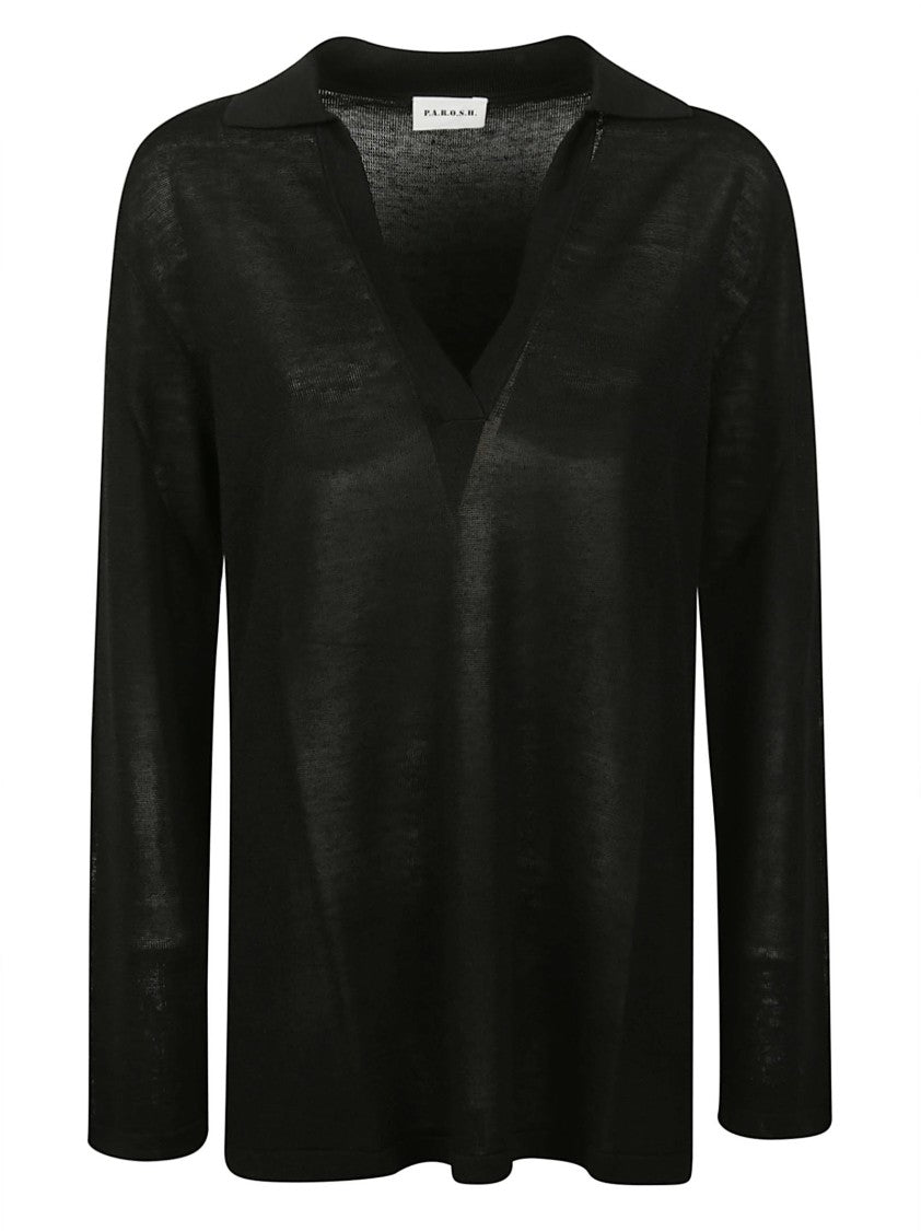 P.A.R.O.S.H. Babygirl V Neck Semi Sheer Linen Sweater