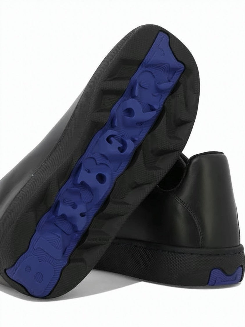 Burberry Low-Top Black Leather Sneakers With Embossed Logo