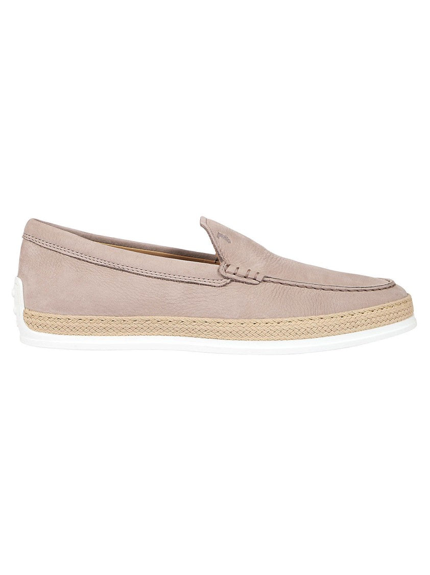Tod's Slip-On Leather Moccasin Shoes With Woven Jute Detailing