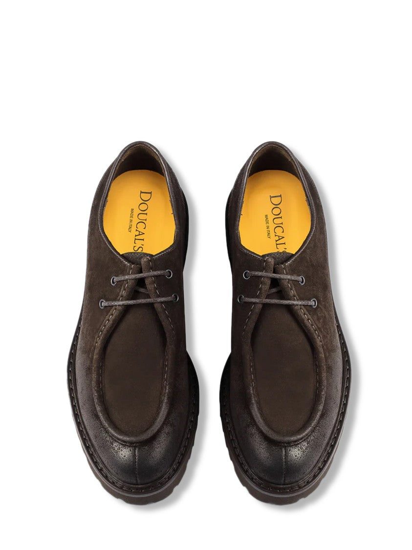 Doucal's Brown Calf Leather Flat Shoes With Rounded Toe