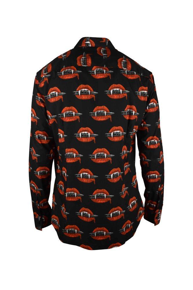 Philipp Plein Black Cotton Shirt With Vampire Tooth Print