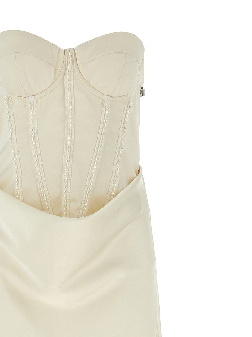 Rotate Birger Christensen Long Silk-Effect Dress With Padded Corset