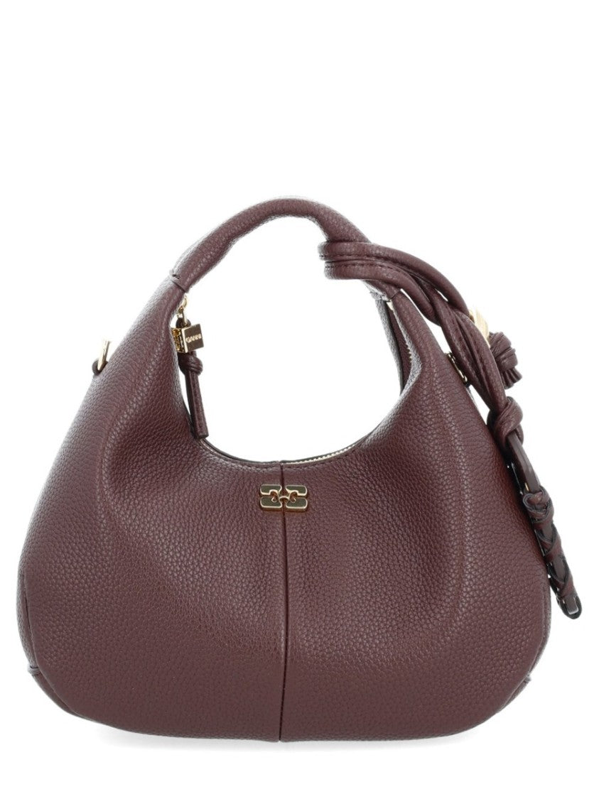 Ganni Pebbled Texture Burgundy Hobo Bag With Adjustable Strap