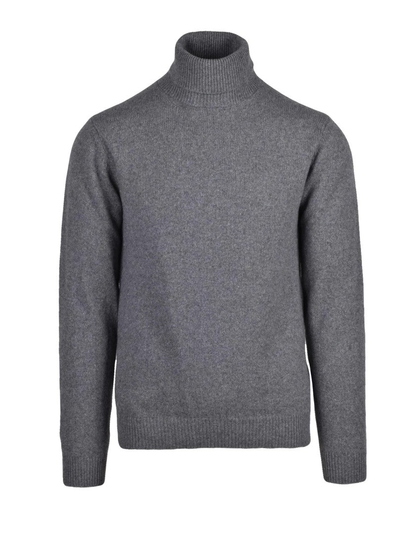 Re_Branded High Turtleneck Grey Knit Sweater With Ribbed Details