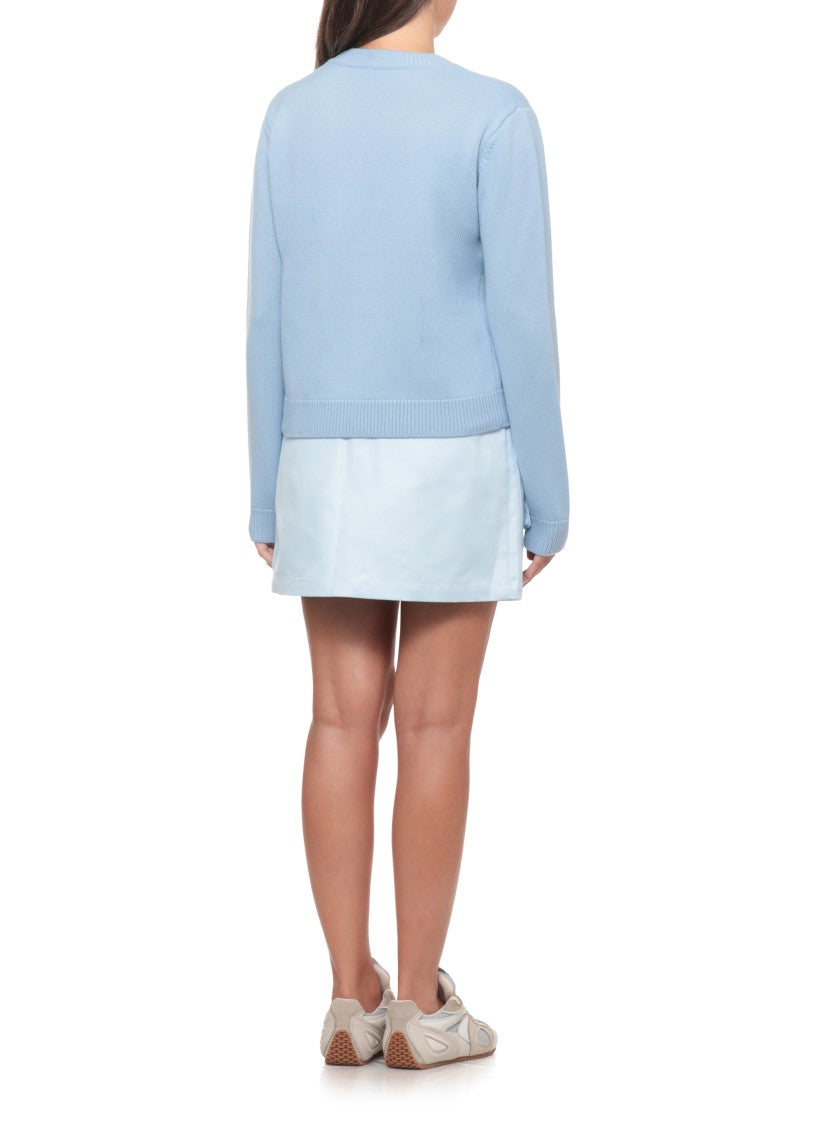 Casablanca Light Blue Wool Knit Sweater With Embroidered Logo