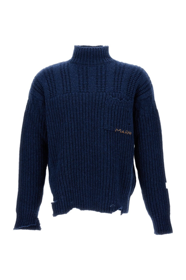 Marni High-Neck Cable-Knit Jumper With Logo Embroidery