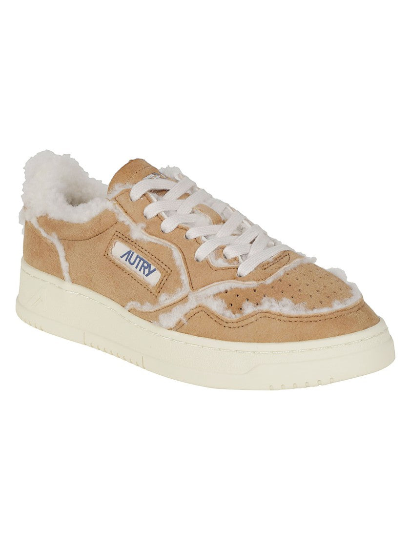 Autry Beige Medalist Low White Shearling Sheep Leather Sneakers