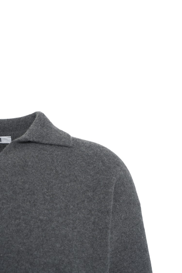 Grifoni Polished Grey Knit Polo Sweater