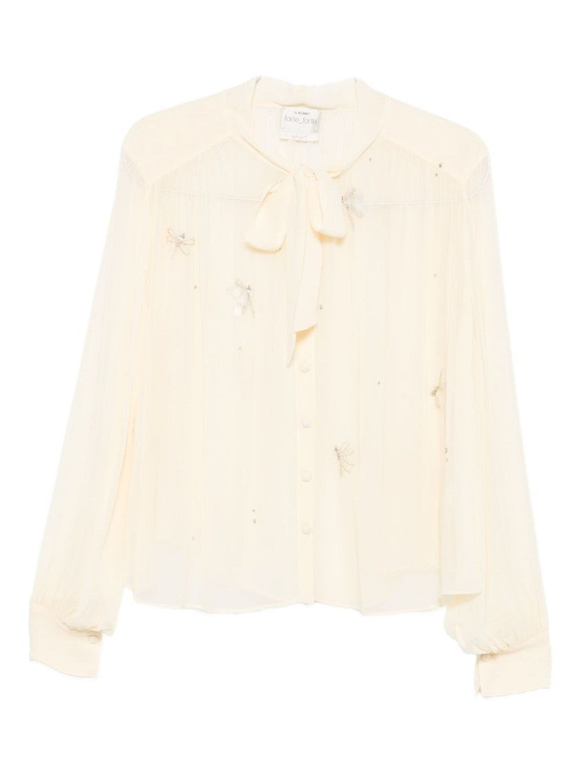 Forte Forte Lightweight Semi-Sheer Beige Blouse With Bow Detail