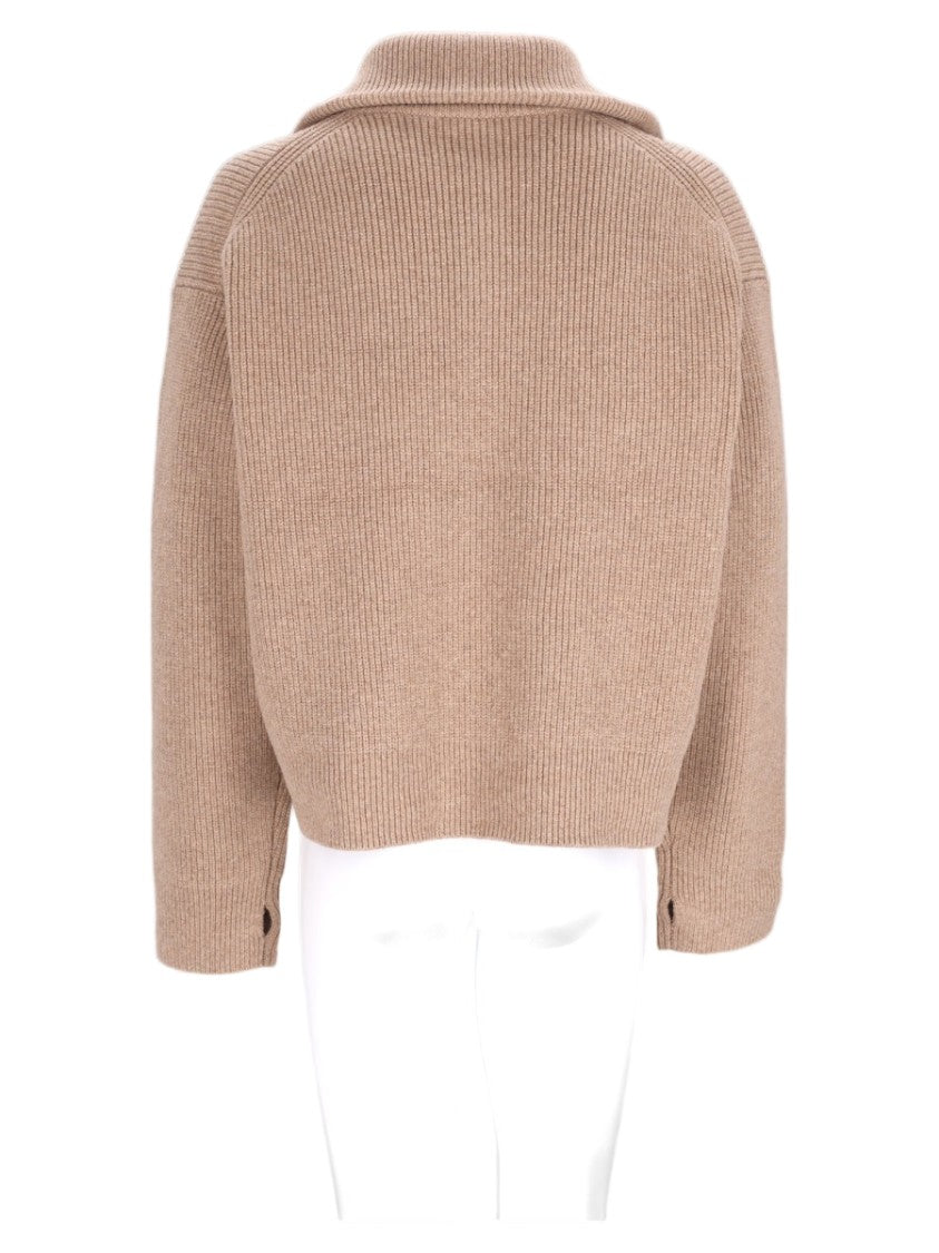Studio Nicholson Beige Zip-Up Ribbed Wool Sweater