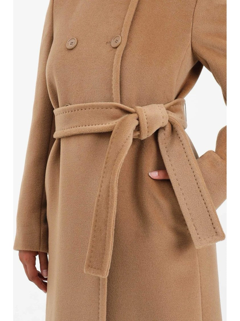 Max Mara Long Double-Breasted Beige Wool Coat With Matching Belt