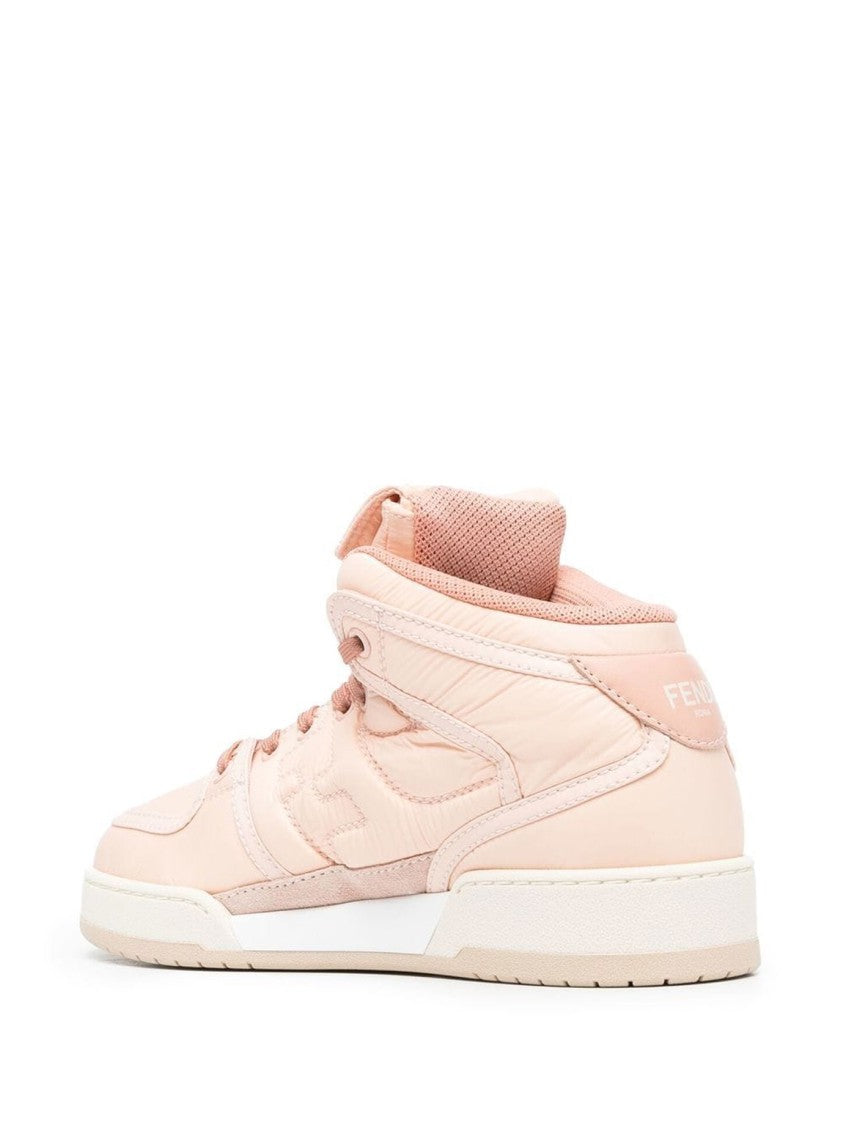 Fendi High-Top Pink Sneakers With Textured Finish And Padded Collar