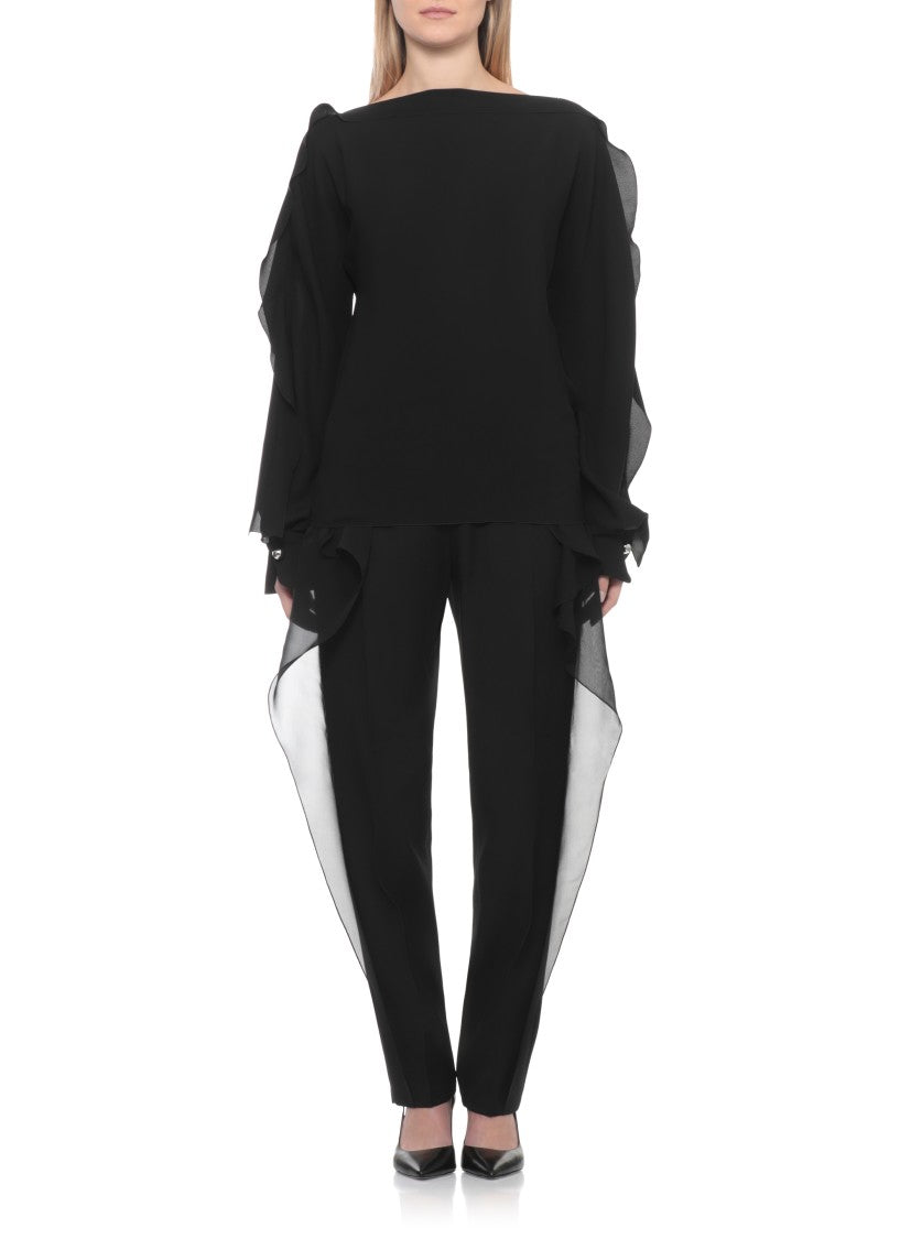 Lanvin Black Haut Silk Volant Long-Sleeved Top