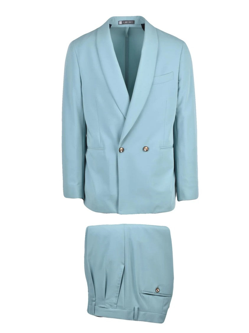 Lab 001 Aqua Green Polyester-Blend Double-Breasted Formal Suit