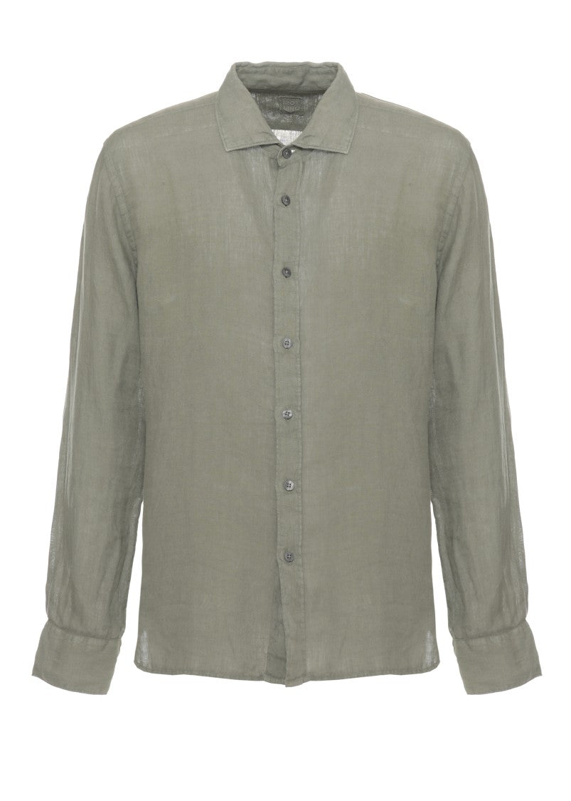 120% Lino Army Green Cotton Casual Shirt
