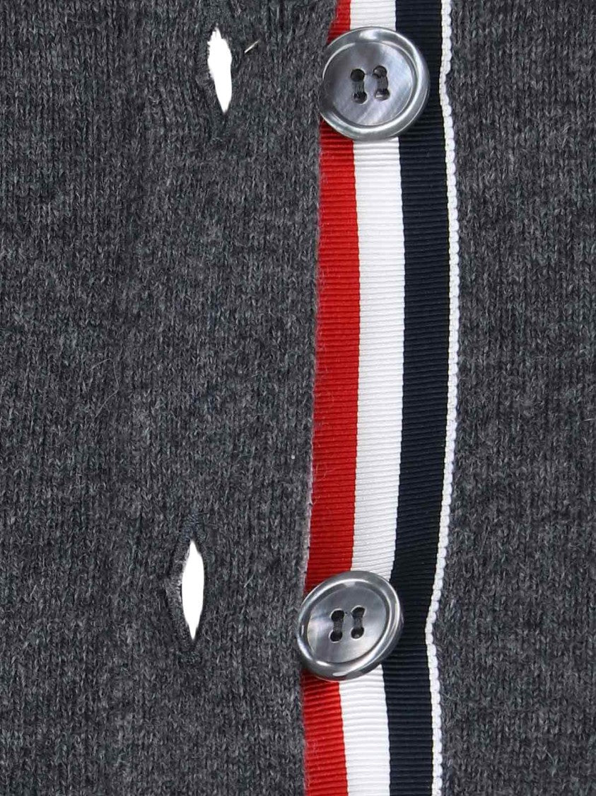 Thom Browne Grey Cashmere Cardigan With Iconic 4-Bar Stripes