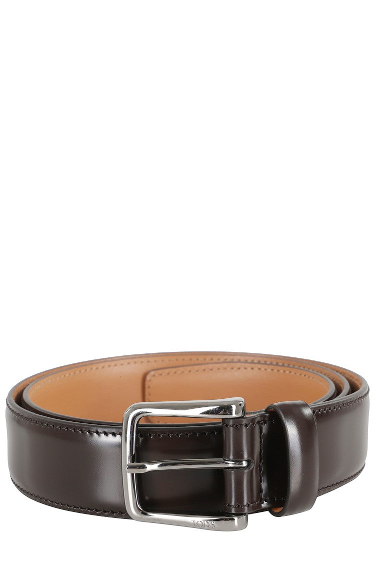 Tod's Polished Dark Brown Leather Belt With Classic Design