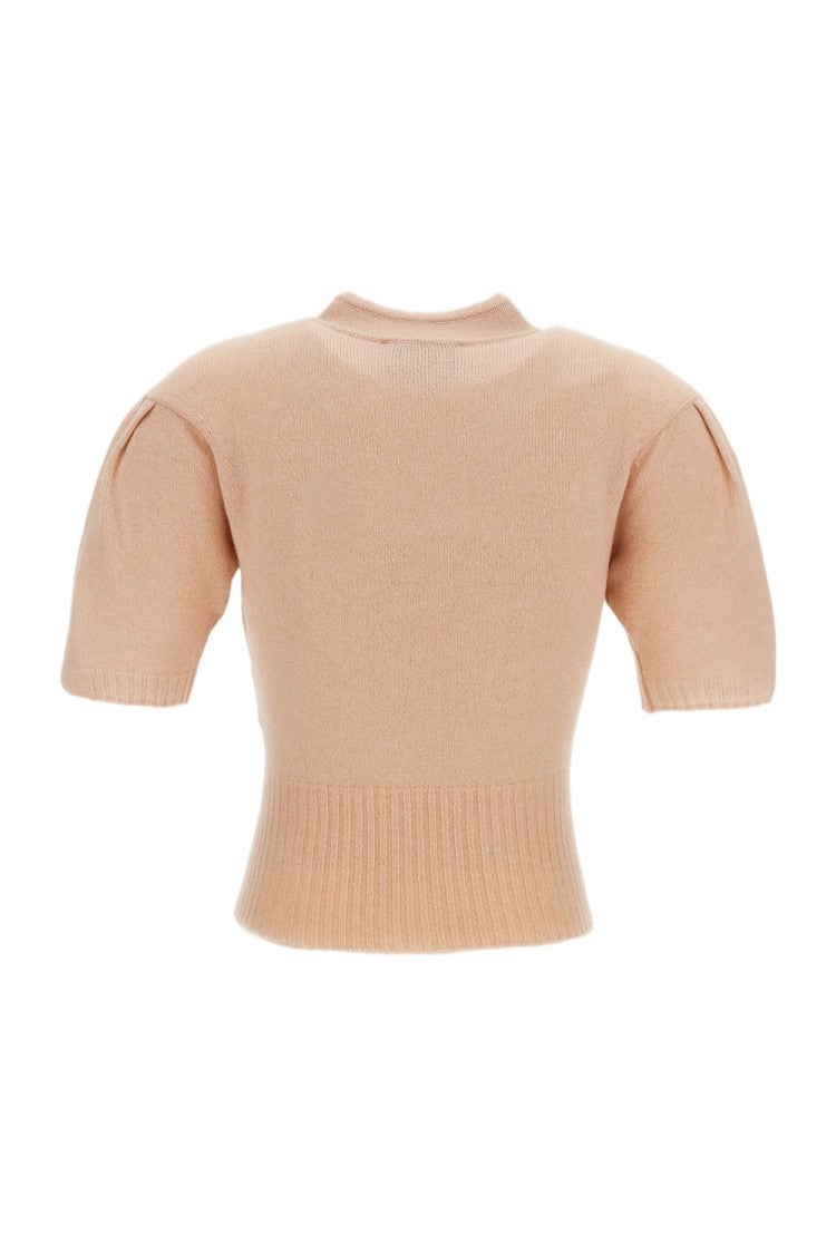 Simone Rocha Pink Mandarin Collar Puff Sleeve Cashmere Sweater