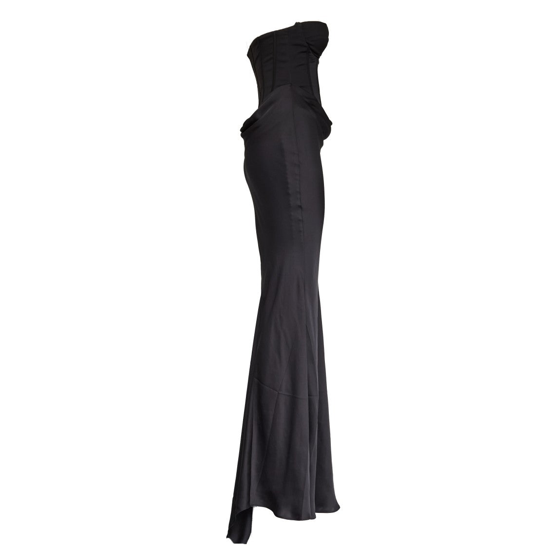 Rotate Corset-Style Black Satin Long Dress