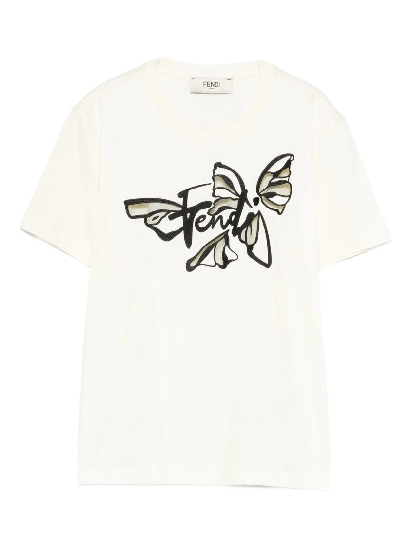 Fendi Nigthfly Off-White Abstract Butterfly Graphic T-Shirt