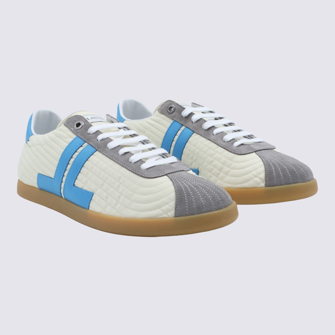Lanvin Quilted Off-White Sneakers With Light Blue Accents