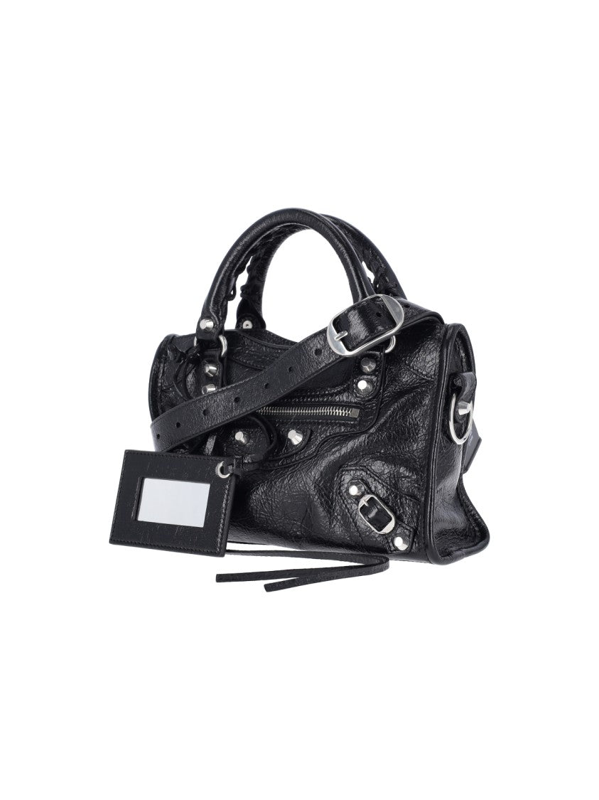 Balenciaga Mini Le City Black Arena Lambskin Shoulder Bag
