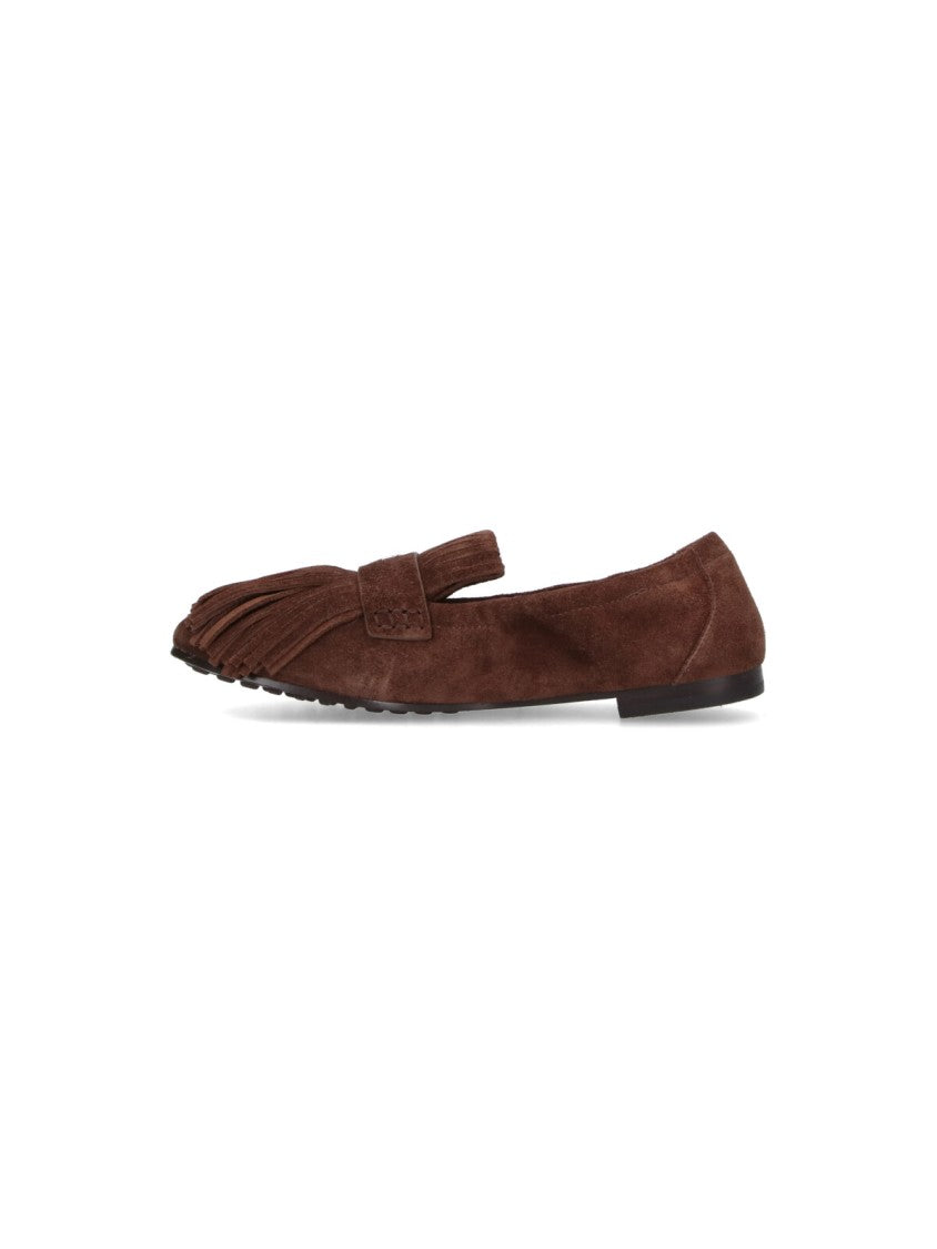 Tory Burch "Ballerina" Loafers, In Brown Suede