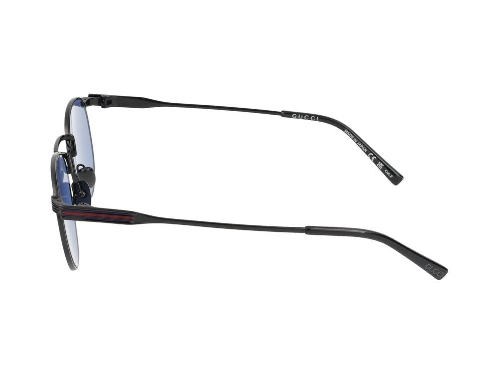 Gucci Black Striped Temples Round Metal Sunglasses