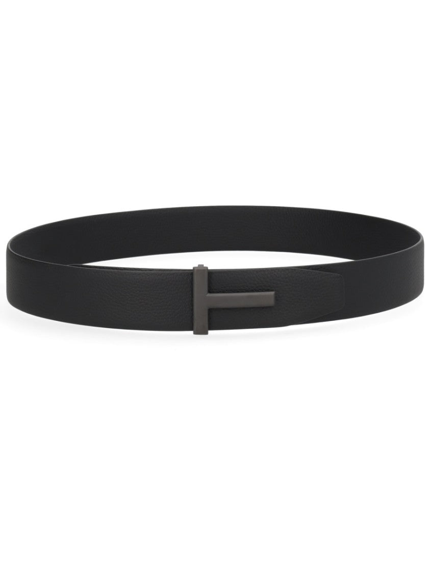 Tom Ford Minimalist T-Buckle Black Calf Leather Belt