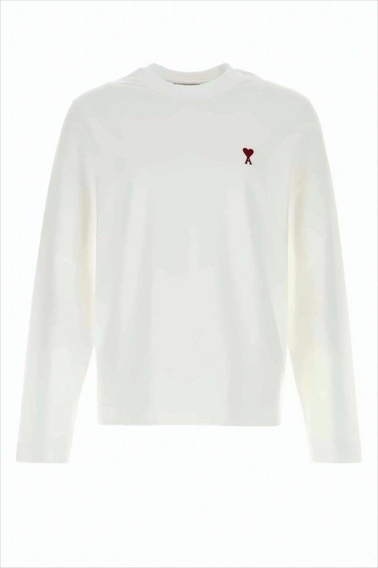 Ami Cropped Long-Sleeved Top With Embroidered Heart Detail