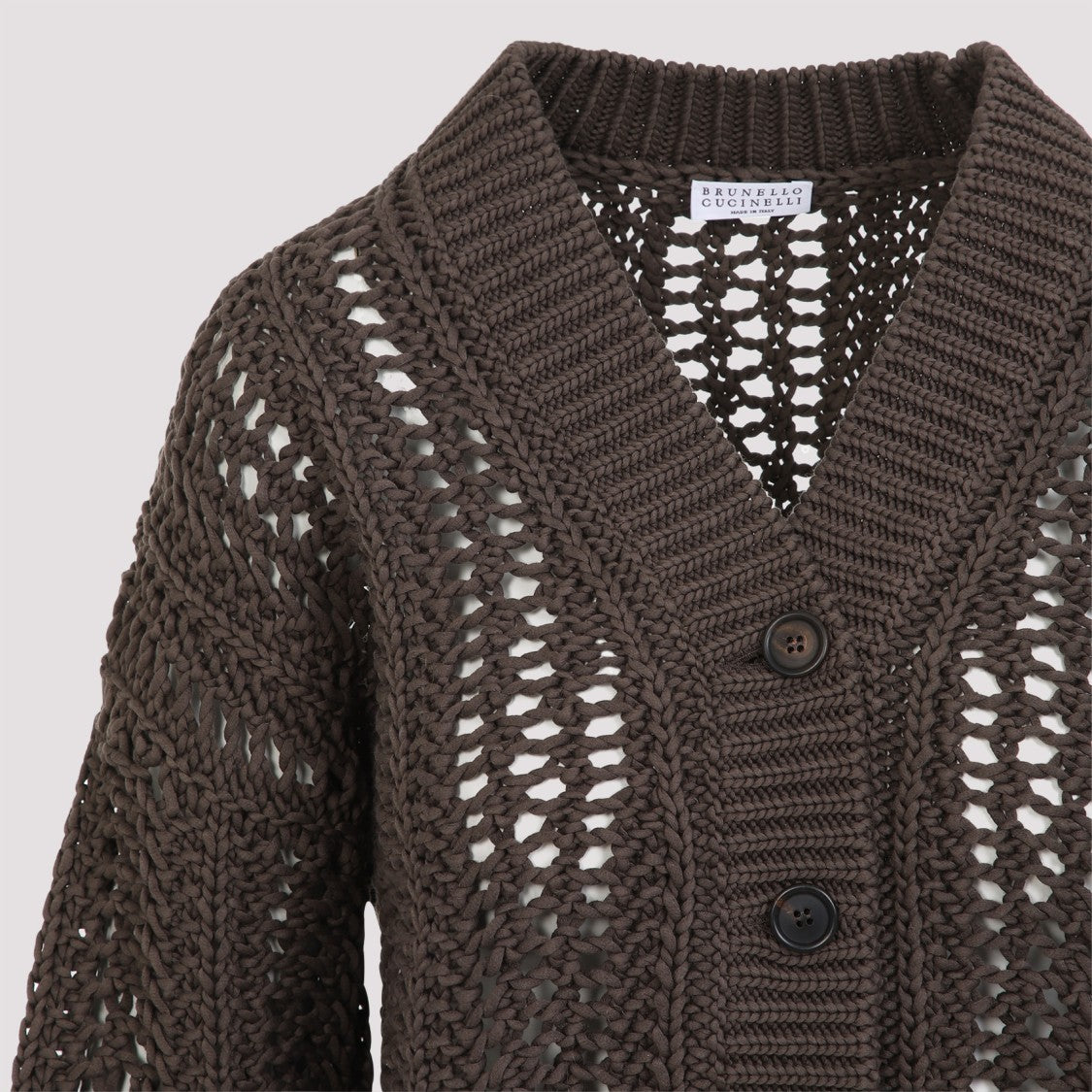 Brunello Cucinelli Cropped Open-Knit Sweater With Deep V-Neckline