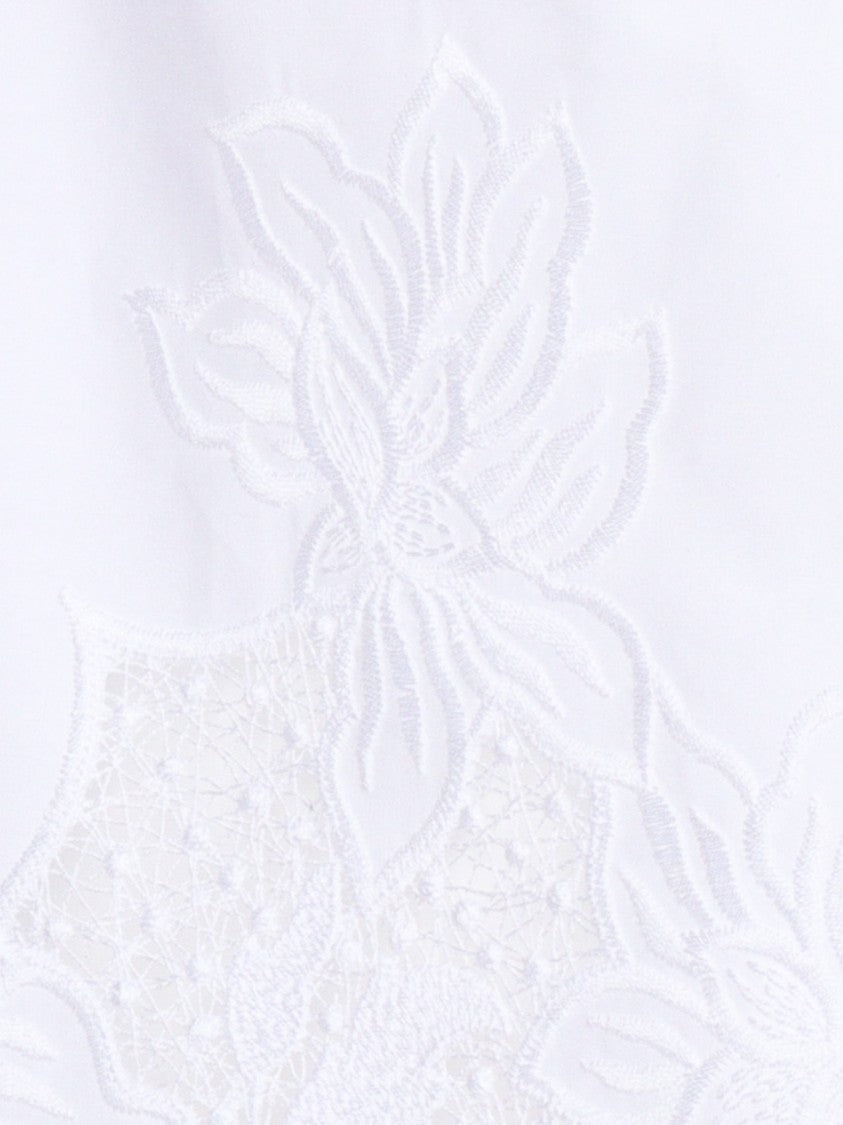 P.A.R.O.S.H. White Blouse With Floral Embroidery And Relaxed Fit
