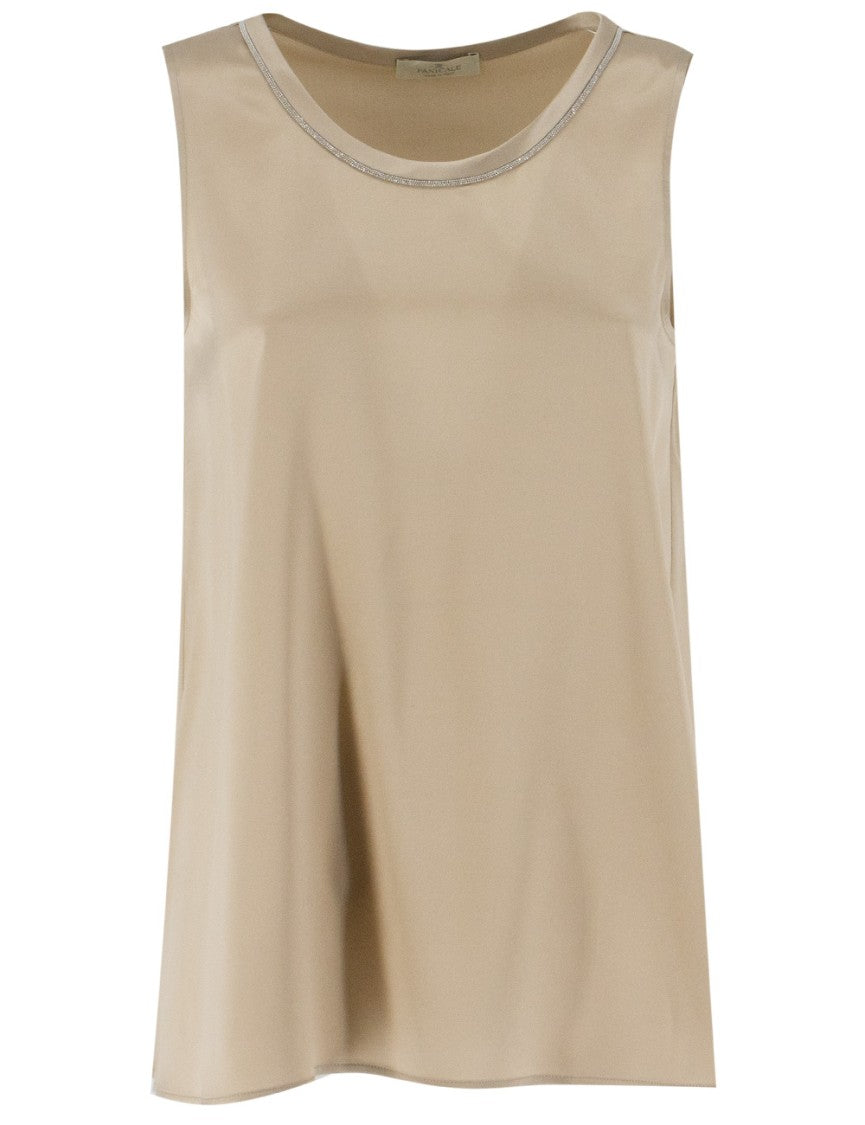 Panicale Sleeveless Silk Top With Luminous Detailing