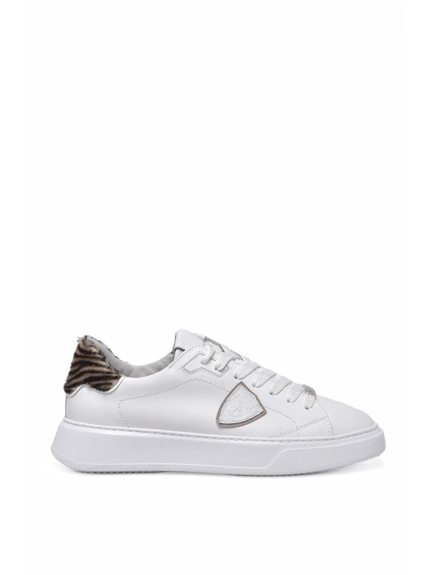 Philippe Model White-Beige Leather Temple Low Sneakers