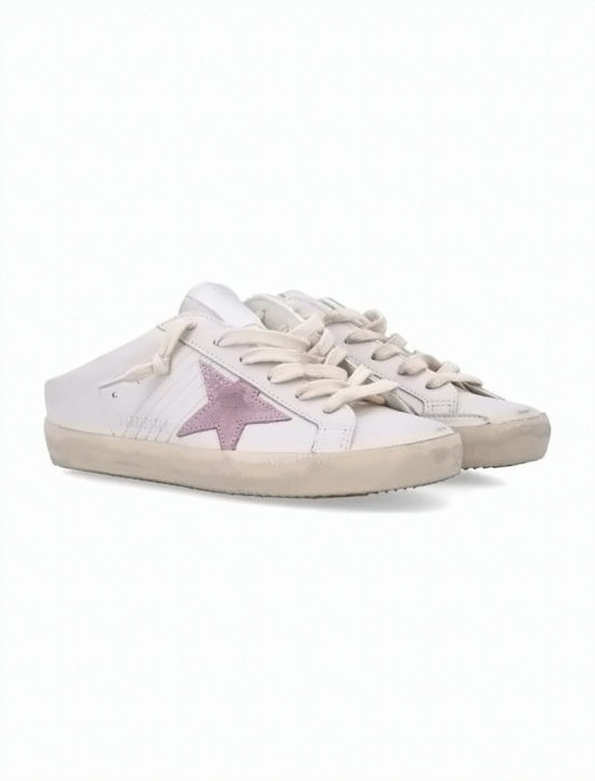 Golden Goose White Leather Slip-On Sneakers With Dusty Pink Star Detail
