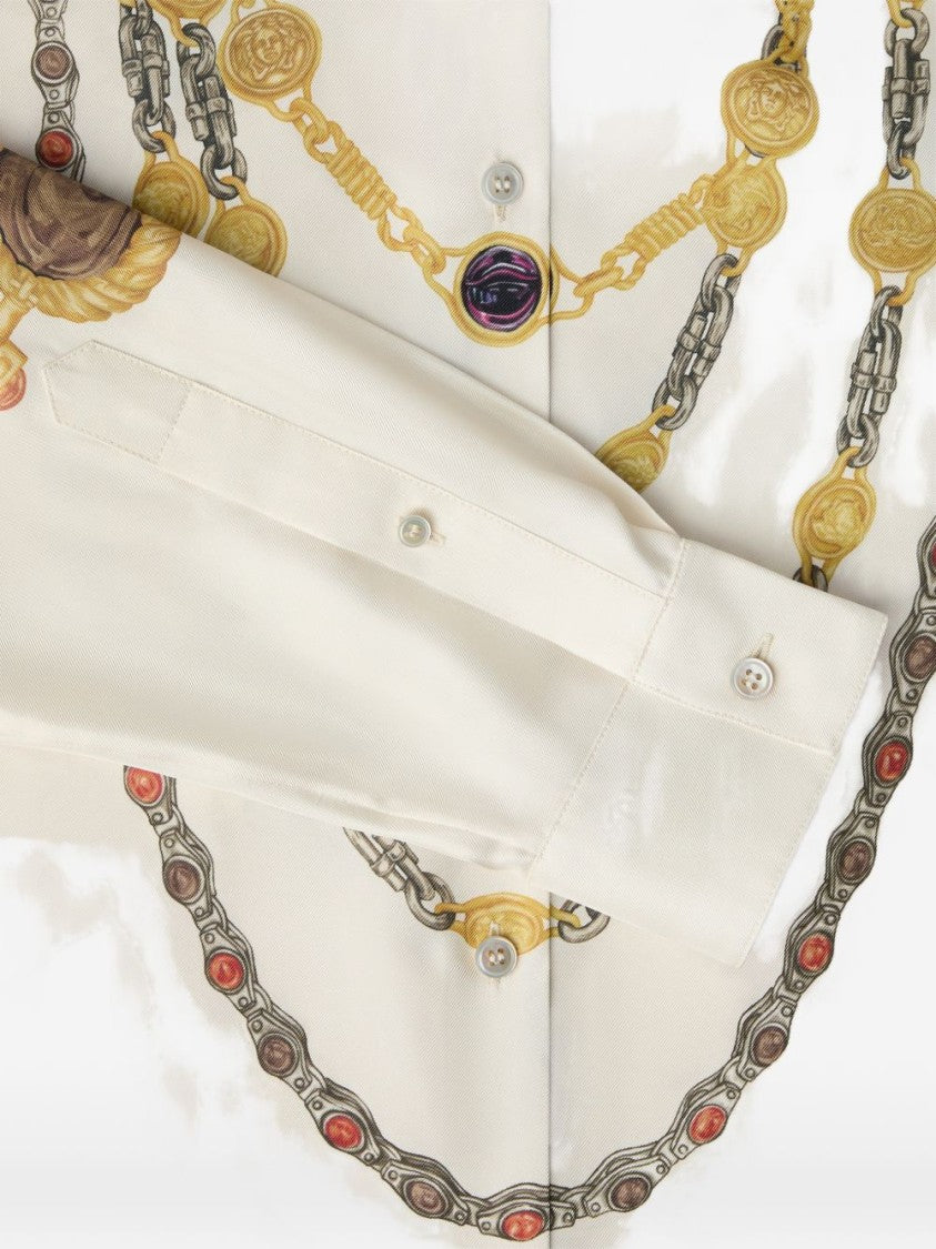Versace Silk And Nylon Top With Intricate Chain Medallion Prints