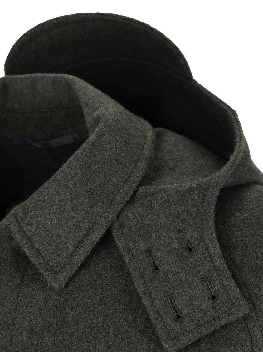 Caruso Foscari Green Hooded Wool Coat