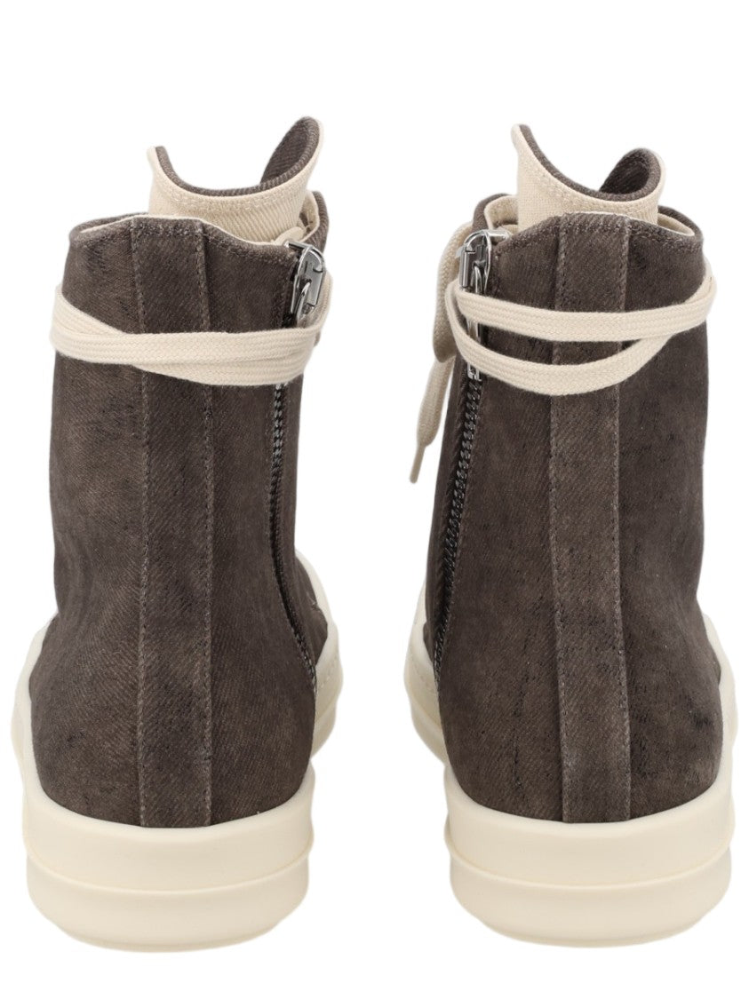 Drkshdw By Rick Owens High-Top Wrap-Around Lace Charcoal Cotton Sneakers