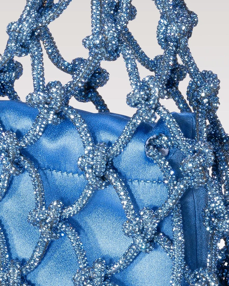 Hibourama Carrie Satin Jeans Fluid Satin Crystal Mesh Shoulder Bag