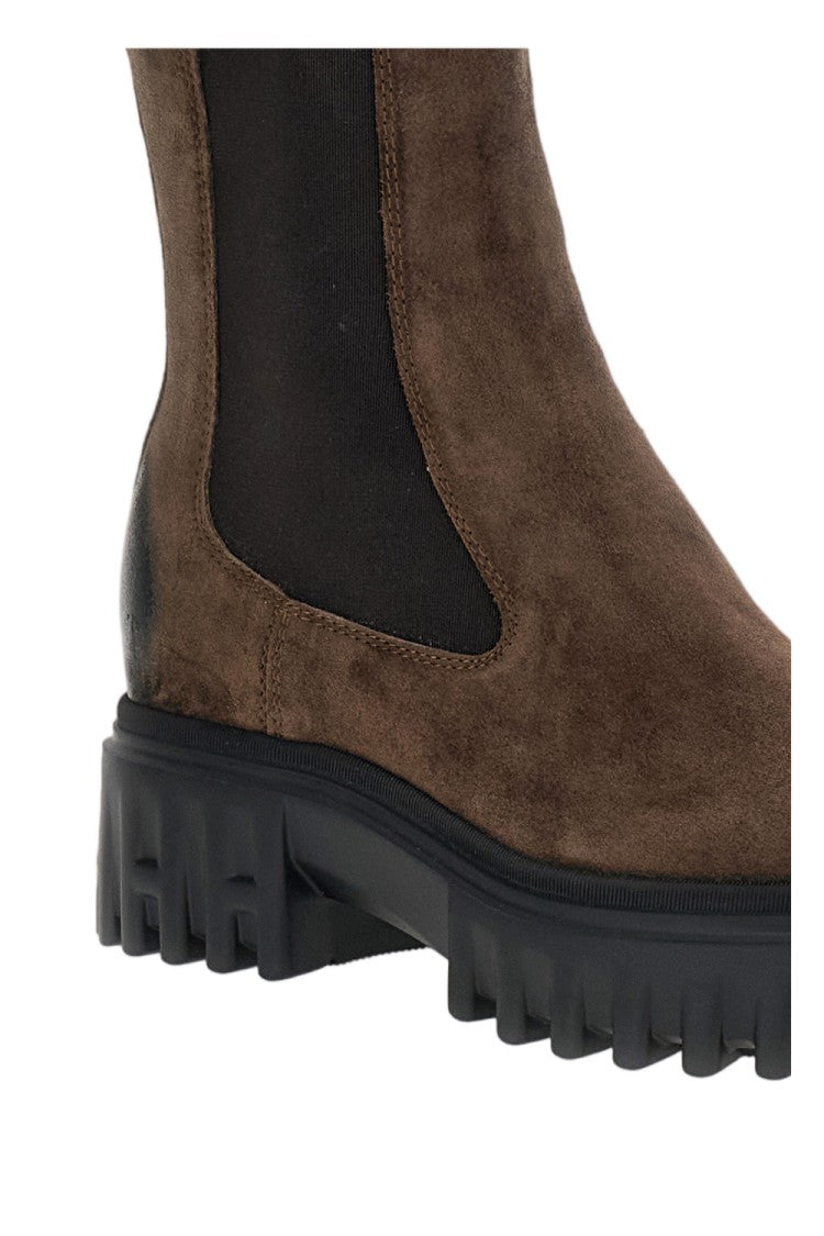 Hogan Brown H700 Suede Platform Lug-Sole Chelsea Boots
