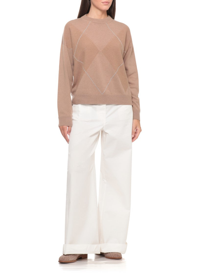 Peserico Light Brown Beaded Diamond Sweater