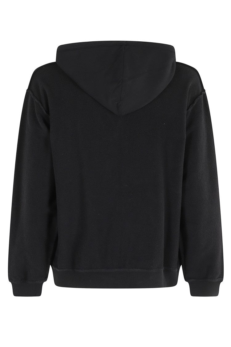 Mm6 By Maison Margiela Cropped Black Sweatshirt With Adjustable Hood